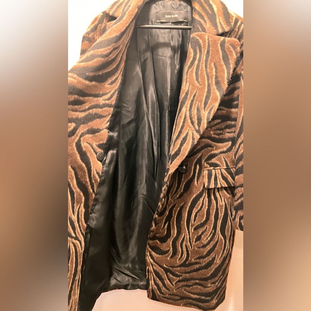 𝐙𝐀𝐑𝐀 Zebra Print  Coat Brown Black XS - Picture 4 of 16